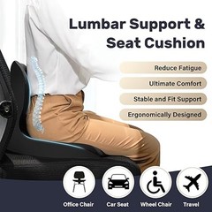 Car Seat Cushion and Lumbar Support Pillow One Piece, Memory Foam