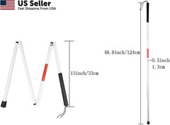 Aluminum Folding Walking Cane Stick Reflective Red for The 48.82″, White,Red