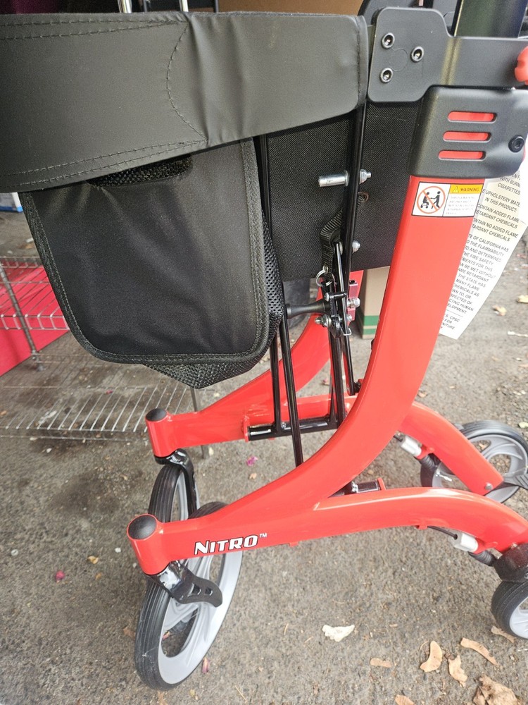 Drive Medical Nitro DLX Foldable Rollator Walker w/Seat Tall Red Cup Holder
