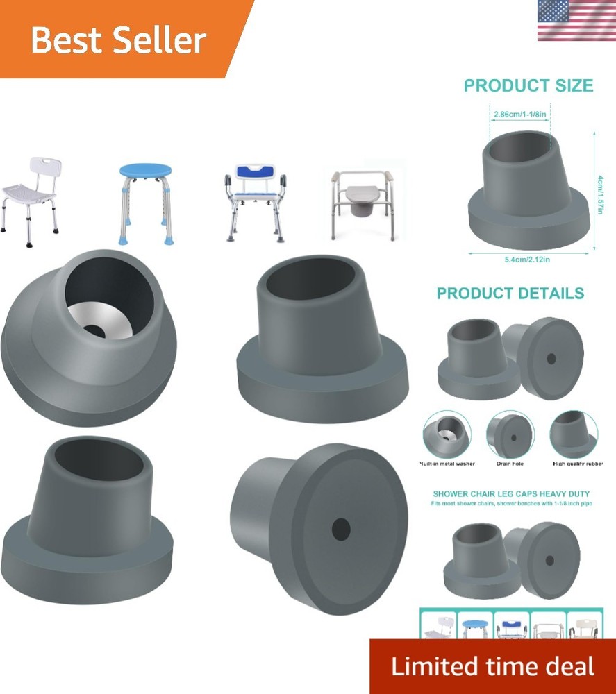 4 Pcs Slope Gray Rubber Feet for Bath Chairs – Corrosion-Resistant & Reliable