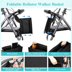 Rollator Basket, Rollator Walker Bag with Cup Holder, Folding Rollator Walker St