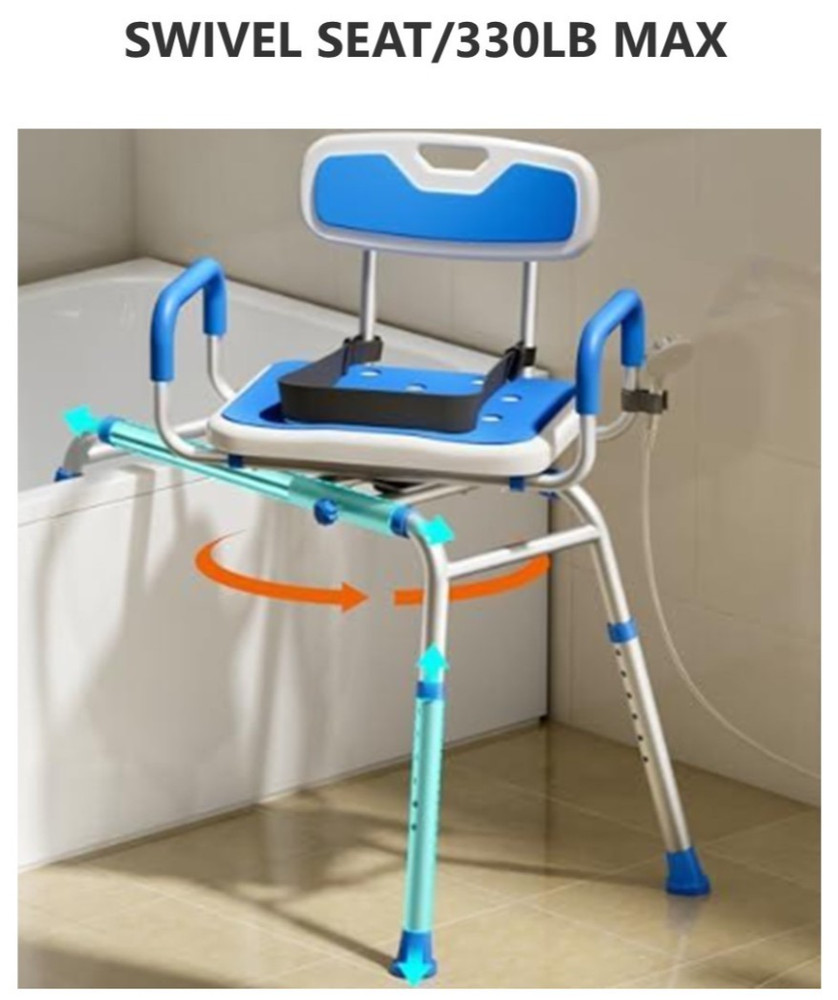 Sliding Shower Transfer Chair with 360 Swivel Seat Extra-Wide 330lb Tub