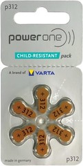 PowerOne Hearing Aid Batteries PR41, p312, SIZE 312 (30 – 120 Batteries)