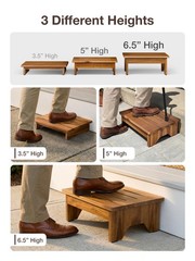 5” Wood Step Stool, Acacia Wooden Stools (No Assembly Required)- 500 LBS Capa…