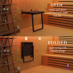 Folding Handmade Teak Wood Seat with Legs, Wall Mount, Black, ADA Compliant