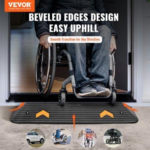 Upgraded Rubber Threshold Ramp 1 Rise Wheelchair Ramp Doorway Natural