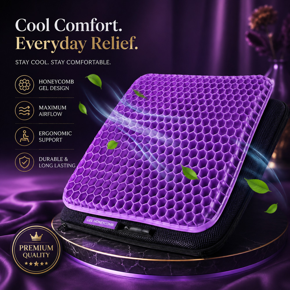 Gel Seat Cushion for Long Sitting, Ergonomic Cooling Pad, Non-Slip Cover- XLarge