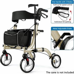 Rollator Walker Seat Backrest Folding Lightweight Aluminum 8in Wheels Champagne