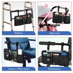 FINPAC Wheelchair Side Organizer Bag with Cup Holder, 14 x 7.5 inches, Black