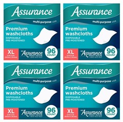 384 Ct Assurance Premium Disposable Washcloths Vitamin E Aloe Chamomile XL -4×96