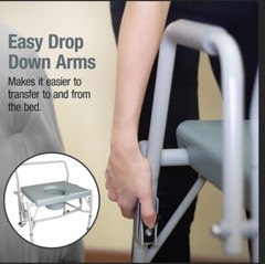 Commode Extra-Wide Heavy-Duty Drop-Arm Durable Powder-Coated Steel Gray