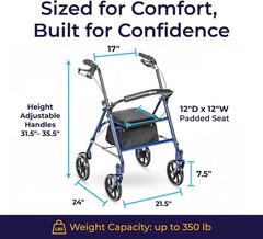 Walker Seat Stable Mobility Height Adjustable Durable Steel Frame 7.5 350