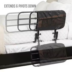 EZ Adjustable Bed Rail, 26-42 in., Swing-down Safety Railing and Pouch, Black
