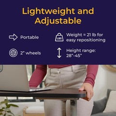 Non-Tilt Overbed Table with Wheels, Height-Adjustable Chrome Base