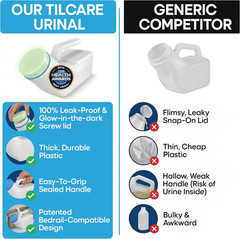 Urinals for Men Glow in the Dark Lid by Tilcare (1 Pack) – 32Oz/1000Ml Thick