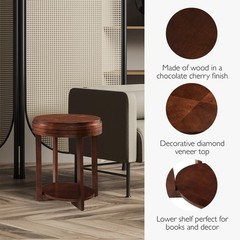 Leick Home Teo End Table Solid Wood Oval Shelf For Living Room And Small Spaces