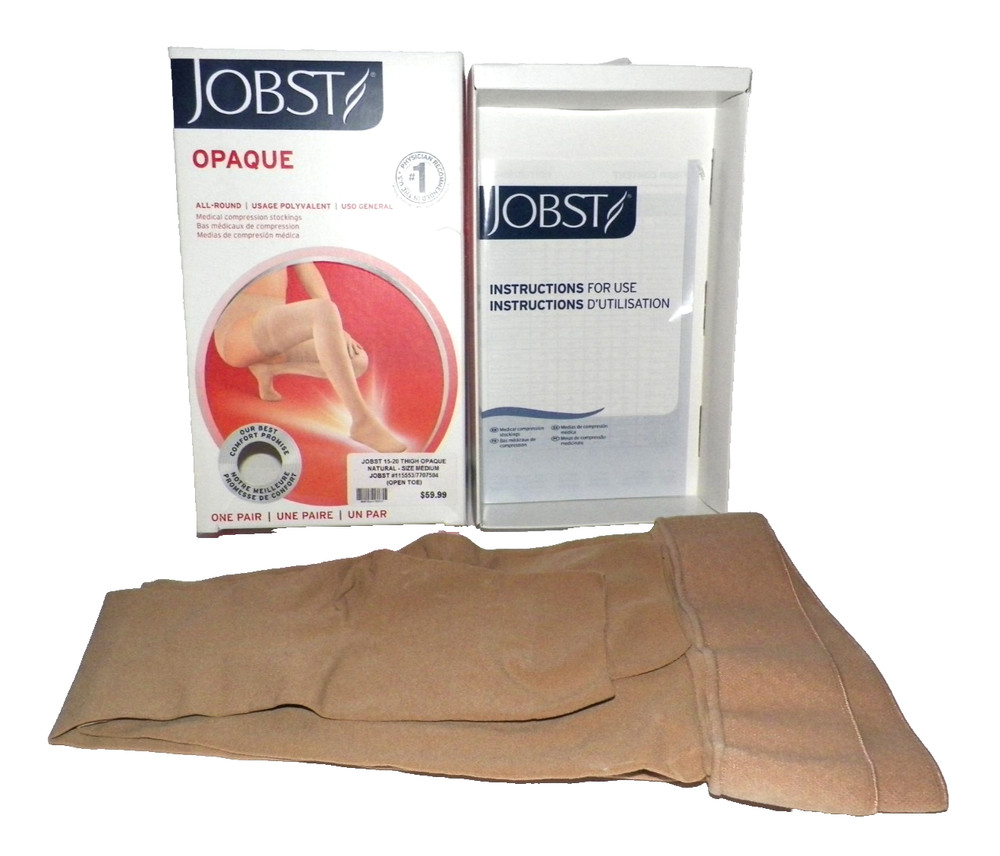 Open Box Medium Jobst Thigh High Compression 15-20 mmHg Open Toe Natural Opaque
