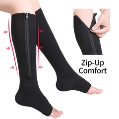 Unisex Compression Socks with Zipper Open Toe Knee Length Stockings Men Women US