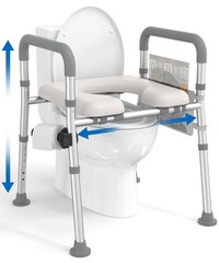 HOMLAND Adjustable Raised Toilet Seat w/ Arms 400 Lb Capacity FSA HSA Eligible