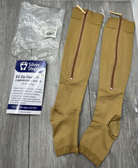 Silver Steps EZ Zip Open Toe Compression Socks 20-30mmHg, Beige Size M