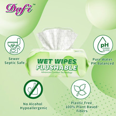 DAFI Flushable Adult Wet Wipes Unscented Septic Safe 720 Count