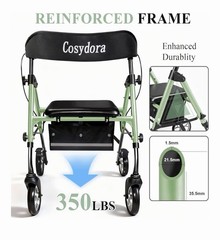 Cosydora R402 Rollator Walker with Seat, 13.6 lb, 8” Wheels, Sage Green
