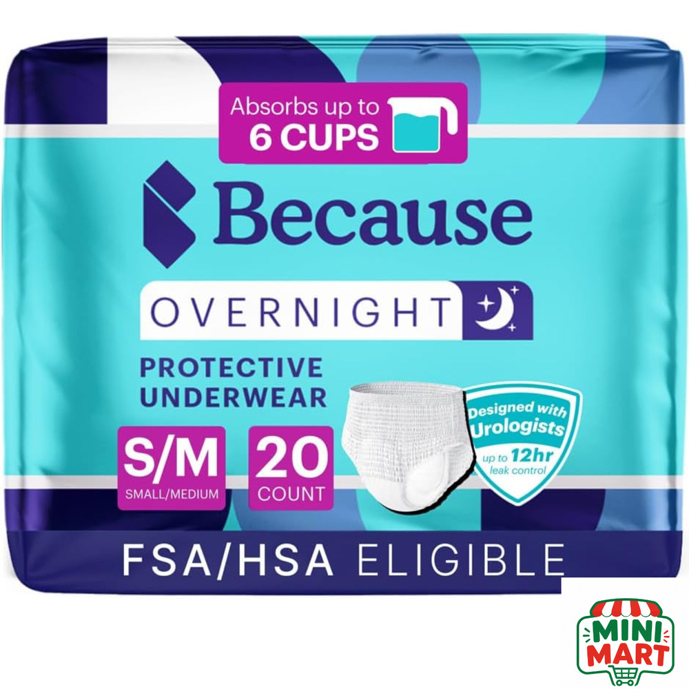 Because Overnight Pull Ups Adult Incontinence Underwear S/M 20 Count