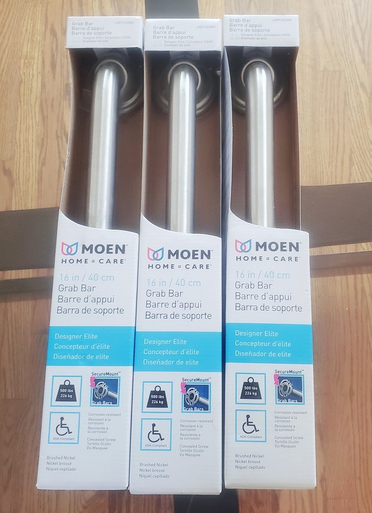 3 MOEN Home Care 16 in/40 cm Grab Bar Brushed Nickel -NEW