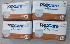 ProCare Plus Underwear X-Large (XL), 4 packs of 25 (100 count total) – New/Seale