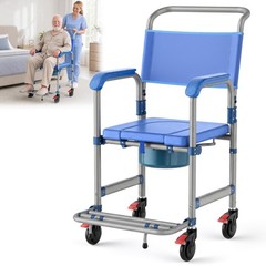 4-in-1 Bedside Commode Wheelchair Rolling Shower Chair Toilet Seat 330lb