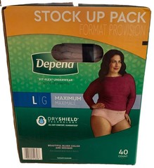 Depend Fresh Protection Women’s Underwear, Large, 40ct STOCK UP PACK NEW IN BOX