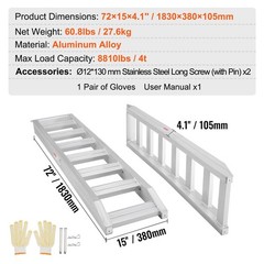 Alloy Ramp 8810lb Max Load 72x15in Sturdy Trailer Loading Tool