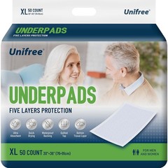 Unifree Disposable 30″x36″ Incontinence Underpads, Super Absorbent, 50 Count