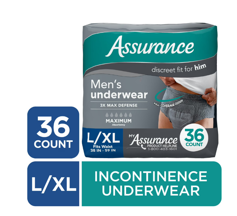 Assurance Men’s Incontinence Underwear, L/XL, Maximum Absorbency, 36 Count
