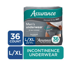 Assurance Men’s Incontinence Underwear, L/XL, Maximum Absorbency, 36 Count