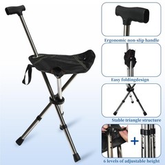 FATTCHIAR Cane with Seat, Walking Stick Seats, Chair 22″-34″, Black