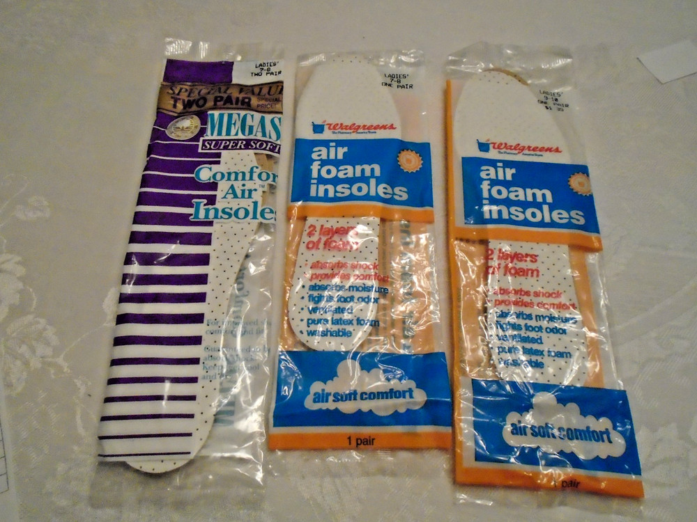 NIB Ladies Air Foam INSOLES 3 Packages 2 Size7-8, 1 Size 9-10 (2pair) Trim to Fi