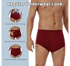 ShieldEase Washable Incontinence Underwear For Men L Burgundy Gray