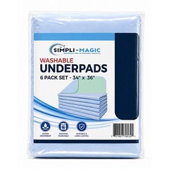 Simpli-Magic Washable Underpads 34″x36″, Waterproof Heavy Absorbency, 6-Pack