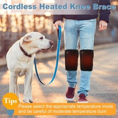 Cordless Heated Knee Brace, 3 Heat Settings, Dual 3000mAh Battery, Black Pair