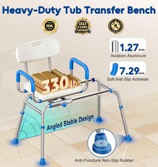Sliding Shower Chair with Extra-Wide 360° Swivel Seat, 330lbs Tub Transfer Bench