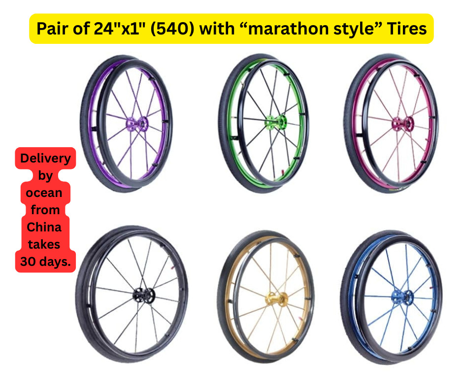 Pair of 24″x1″ (540) Colored Aluminum Round HUB Wheelchair Wheels