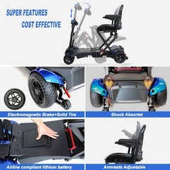 4-Wheel Remote Control Foldable Electric Mobility Scooter for Senior 10Mile 4Mph