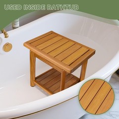 Teak Shower Bench – 100% Solid Teak Wood Shower Chair with Towel Bars & Stora…