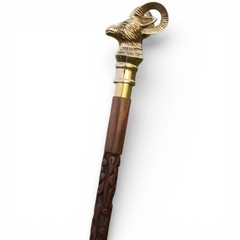 Brass Ram deer Head Walking Wooden Cane Stick Vintage Style Personalised gift