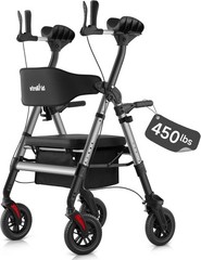 StrollAid Upright Rollator Walker with Adjustable Soft Sponge Armsupport & Seat