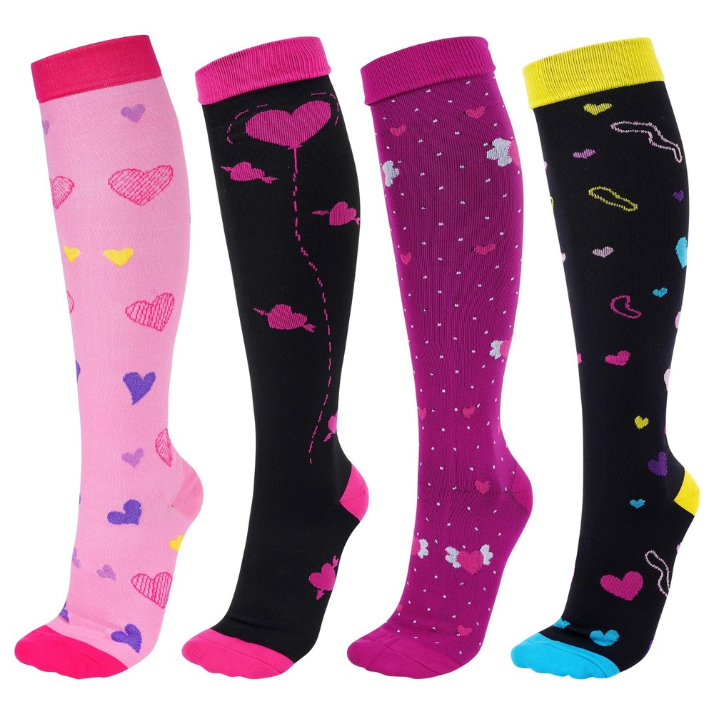 Women Compression Socks Knee High Heart 15-30 mmHg 4 Pairs Valentine Compress…