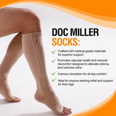 Doc Miller Compression Socks with Zipper 15-20 mmHg for Women & Large, Beige