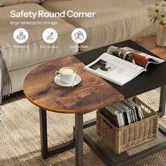 Hoobro Coffee Table Oval Small Coffee Table 2-Tier Storage Shelf Narrow Modern