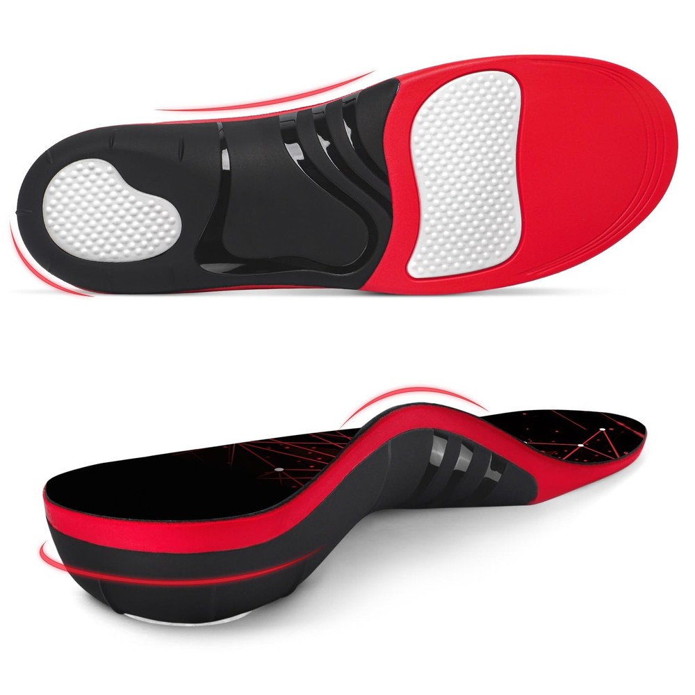 Plantar Fasciitis Insoles, 220+ lbs High M(Men 9-10.5/Women 10-11.5), Black